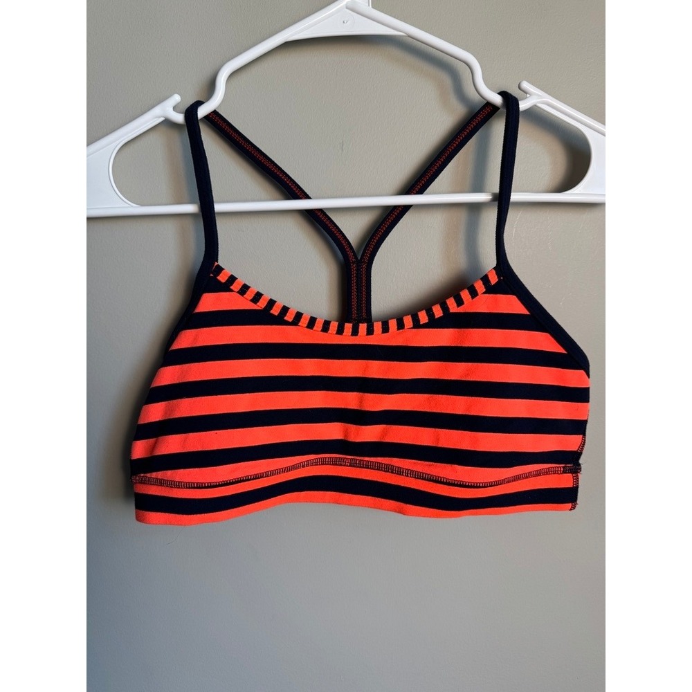 Lululemon Athletic Sport Bra 8 Striped Racerback Yoga Gym Activewear Bright Neon